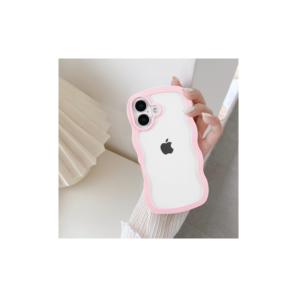 Cute Curly Wavy Frame Clear Case, Transparent Soft Silicone Protective Phone Case For Compatible With Iphone 16 Plus - Pink 9191629689316