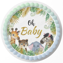 Oh Baby Wild Safari Animals Edible Cake Image Topper Birthday Sheet Party Decoration Print Round