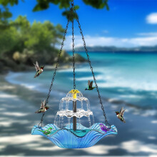 Avtoify Bird Feeders for Outdoors, Hummingbird Feeder Outdoor Hanging Bird Feeder Solar Bird Feeder Birdbath Feeder Patio Garden Decoration