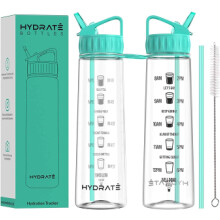 HYDRATE 900ml Water Bottle with Straw and Motivational Time Markings BPA Fr