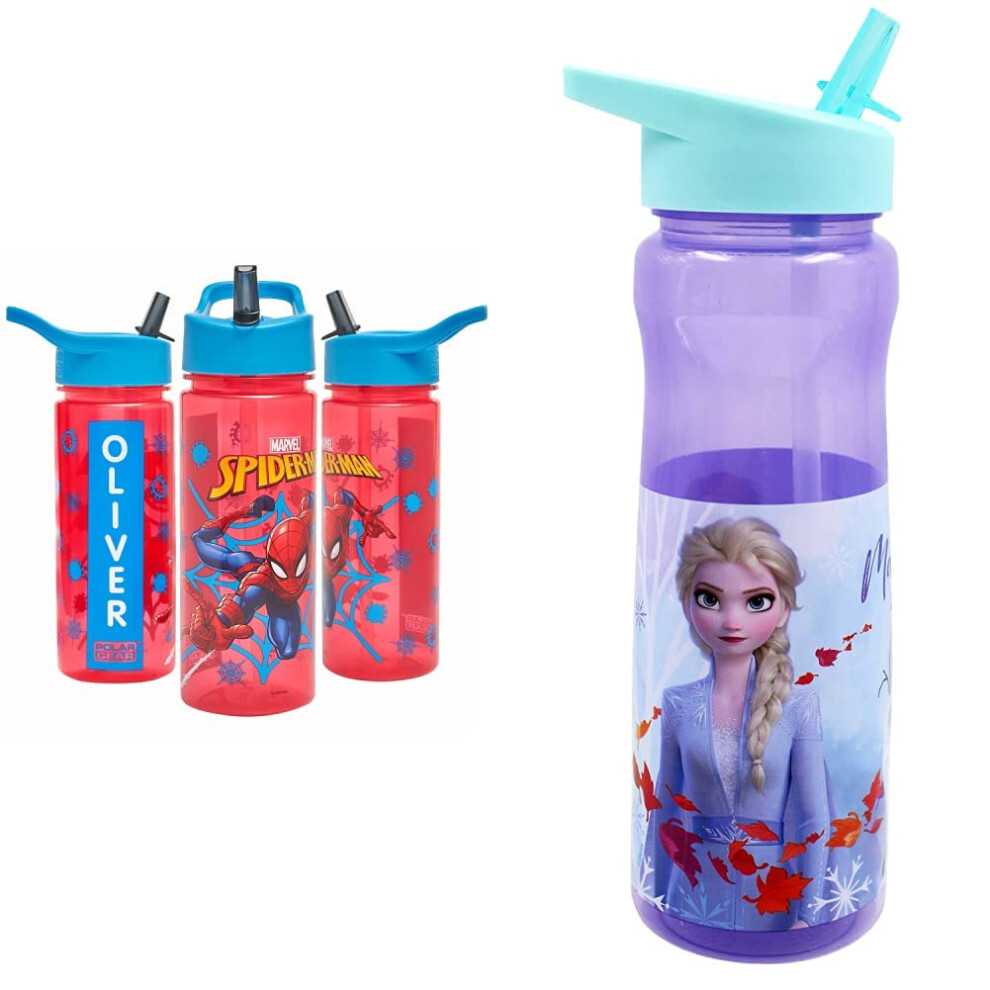Marvel Spiderman Personalised Sticker Water Bottle With Straw 500Ml Bl Red