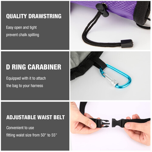 MoKo Chalk Bag Drawstring Rock Climbing Chalk Bag with Adjustable Belt  Zip 2