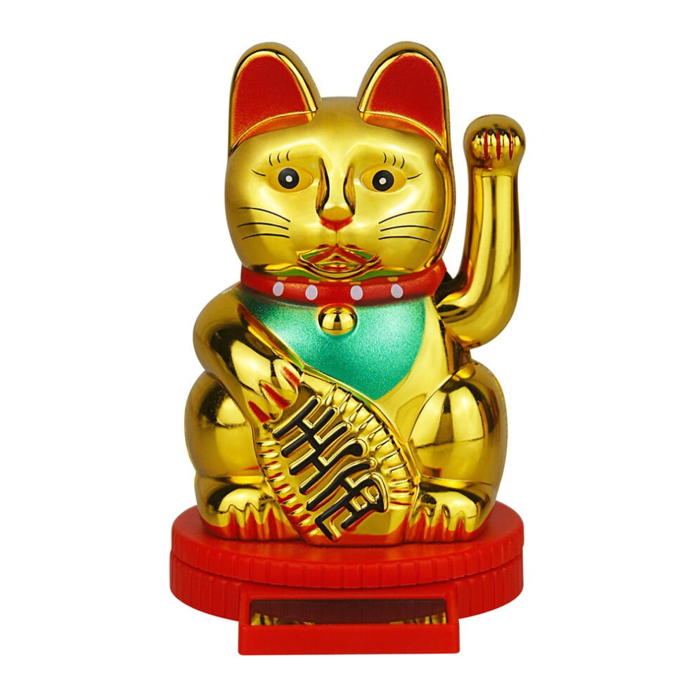 5 Inch Solar Automatic Waving Lucky Cat Car Cashier Ornament Shop Feng Shui Cat 9338982119375