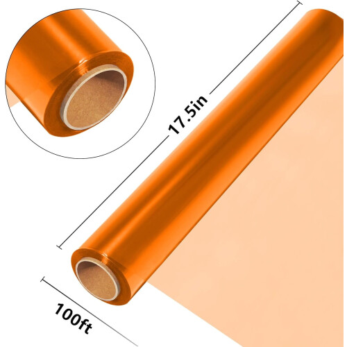 TickJOY Colored Cellophane Wrap Roll, Orange, 100ft, 17.5'' 2