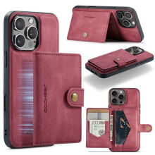 Compatible with iPhone 16 Pro JEEHOOD J01 Retro Magnetic Detachable Wallet Case Red