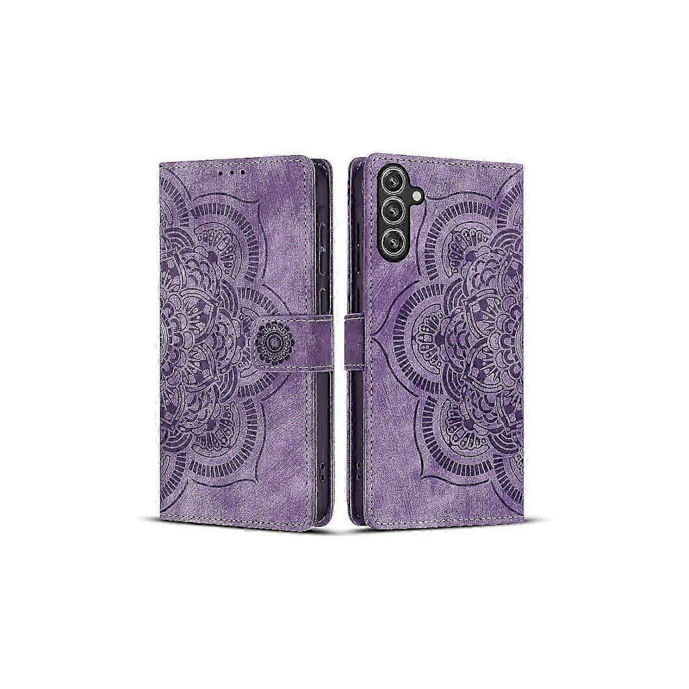 Frosted Leather Case For Mandala Emed Retro Phone For Compatible With Samsung Galaxy S24 Fe 5G Purple 9338982120975