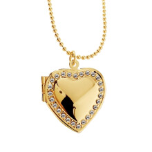 Women Rhinestone Heart Photo Frame Locket Necklace Clavicle Chain Jewelry Gift