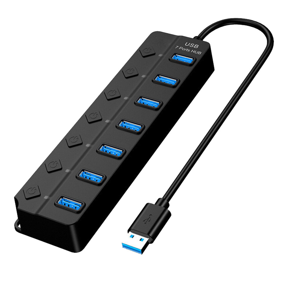 Multi Port Usb Hub Splitter 7 Port Usb 2.0 Hub For Laptop Usb Port Expander With On/Off Individual Switch Compatible For All Usb Device 9377112378800