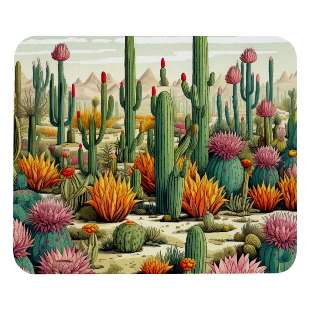 Square Mouse Pad 8.3X9.8" Thorny Cactus Print, Stitched Edge Non-Slip Rubber Base, For Laptop Gaming Home Office Decor 9377112378725