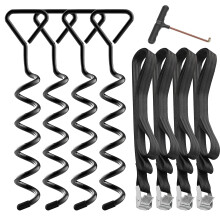 Hodzeed 4Set Heavy Duty Trampoline Anchor Ground Pegs Tie Down Kit Tied Pet Dog Fixed Fit Trampolines Garden Camp Swings Shed Black