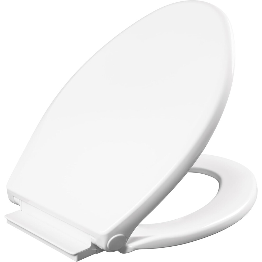 Preston Easy To Clean Single Hinge Toilet Seat, Modern Slow Close Plastic Toilet Seat, Round, White 9027700909472