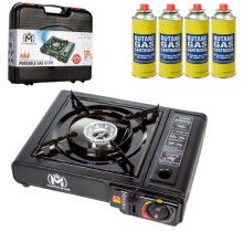 Portable Gas Cooker Stove with 4 Butane Canisters and Carry Case Lightweight Compact Outdoor Camping Stove Premium Burner Automatic Ignition pack of