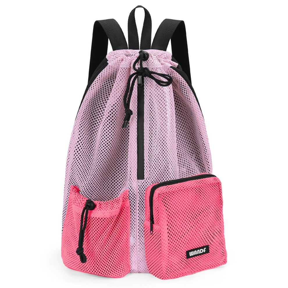 Wandf Swim Bag Mesh Backpack With Wet Dry Compartment Waterproof Drawstring