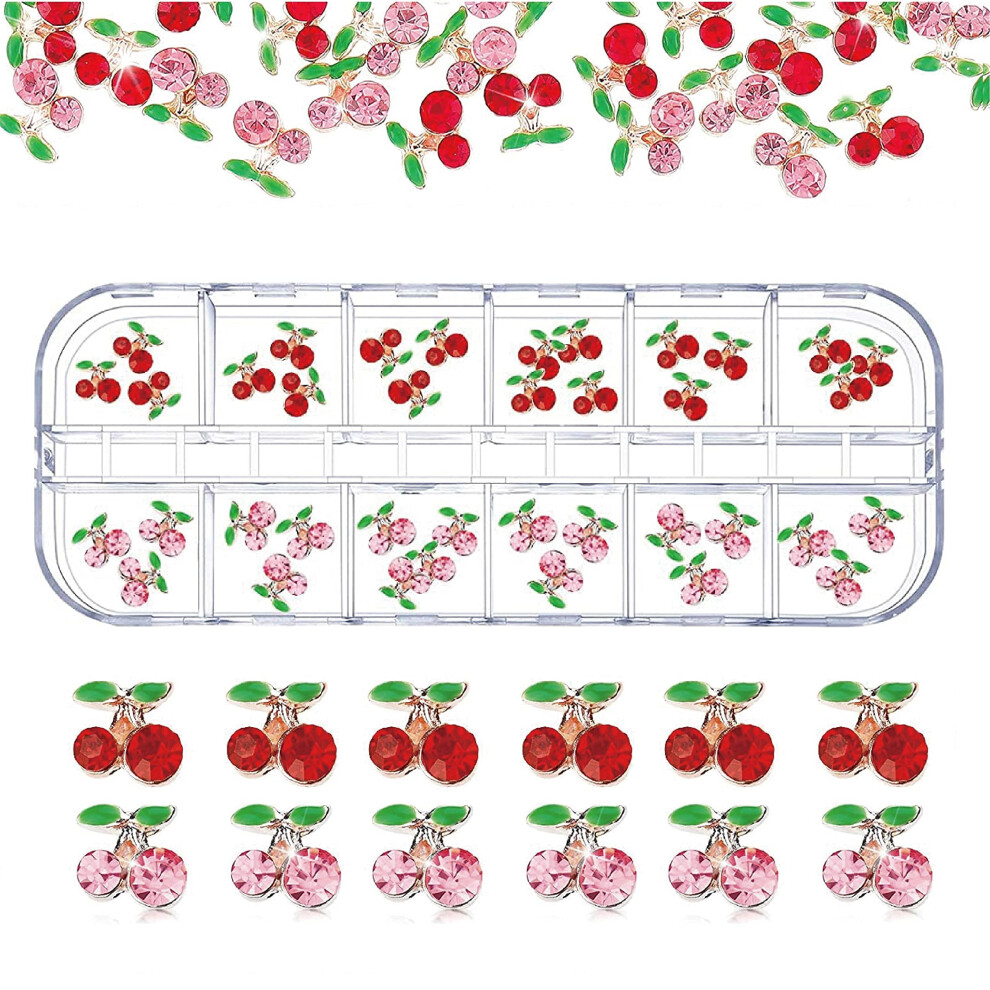 3D Cherry Nail Charms with Alloy Rhinestones for DIY Nail Art and Luxury Press On Nail Tips