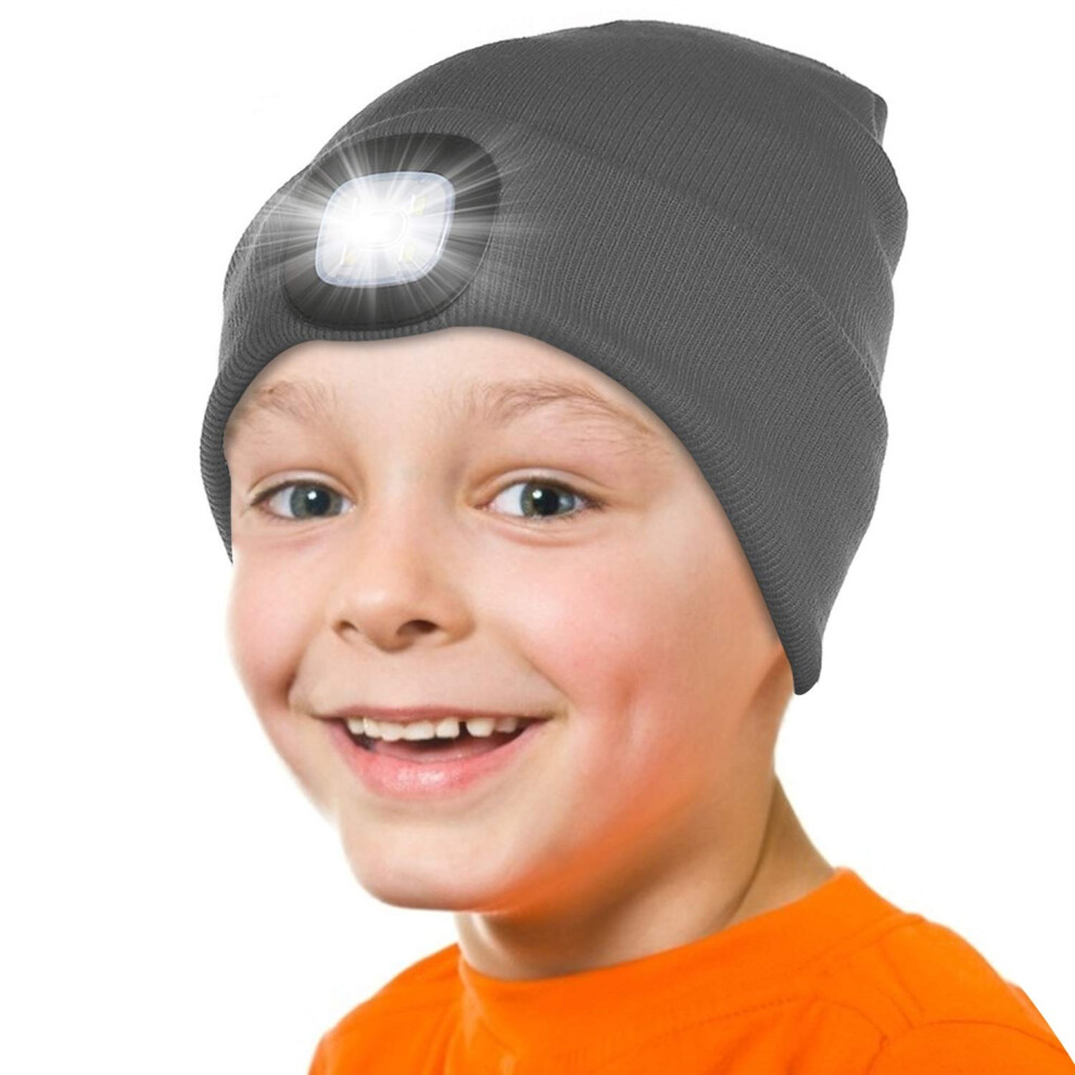 Attikee Kids Led Beanie With Headlamp Rechargeable 4 Led Lighted Hat With