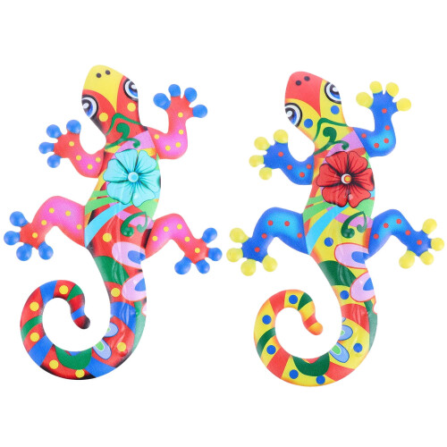 2Pcs Rustproof Iron Gecko Wall Decoration Metal Lizard Ornament for
