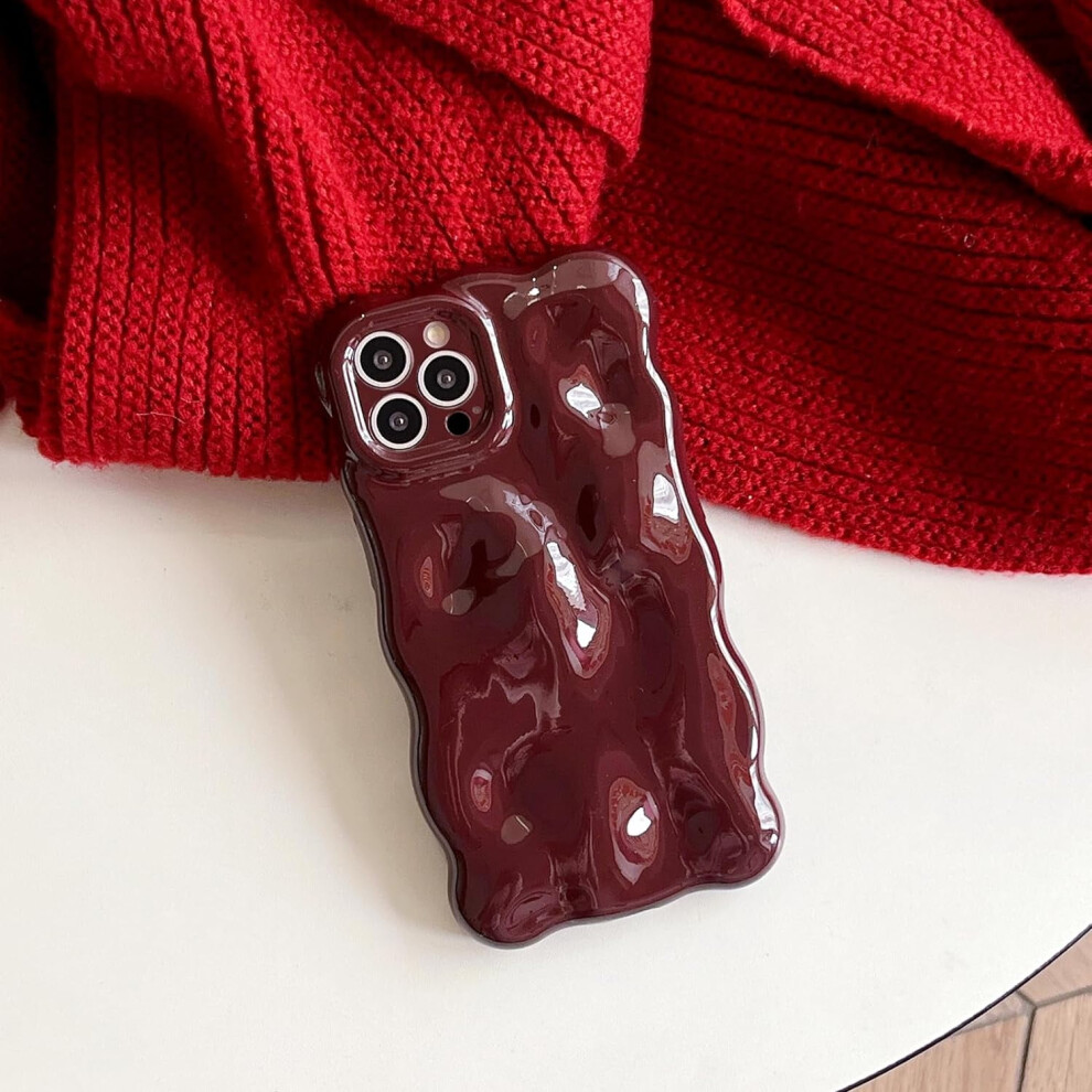 Ueebai Case Compatible With Iphone 15 Pro Max 6.7 Inch, Cute Candy Color Water Ripple 3D Shockproof Soft Tpu Bumper, Wine Non-Yellowing Red 9422877265992