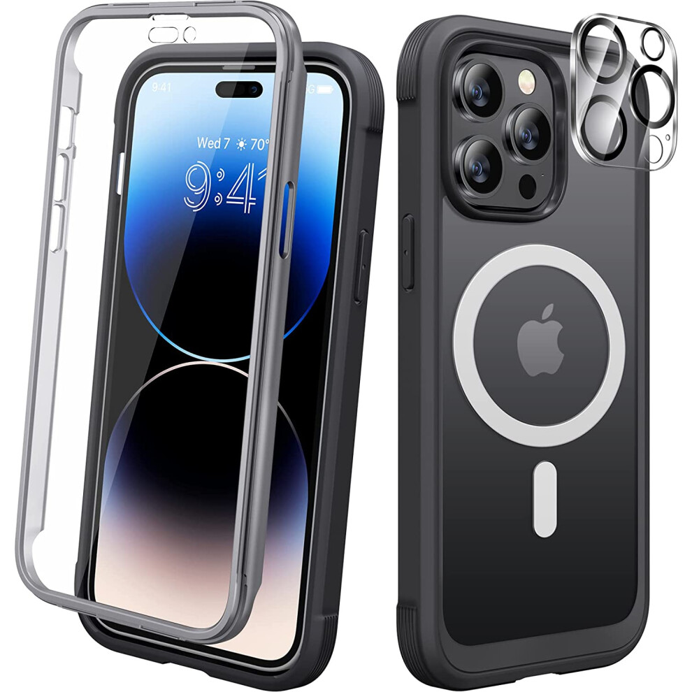 Diaclara Compatible With Iphone 14 Pro Max Case 6.7'', Magsafe, 2023 Upgraded, Rugged Magnetic Protective Case + 9H Tempered Glass (Frosted ) Black 9422877265725