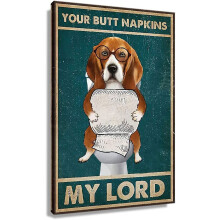 Funny Dog Butt Napkin Poster, Modern Bathroom Wall Art Canvas Print, 8x12 inch (20x30cm), Unframed, compatible with restroom decor