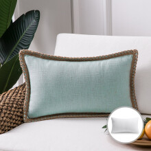 Phantoscope Linen Trimmed Farmhouse Series Decorative Throw Pillow, 12" x 20", Light Blue, 1 Pack