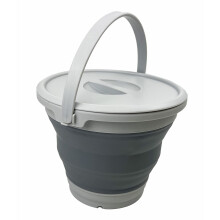 SAMMART 55L Collapsible Plastic Bucket with Lid Foldable Round Tub with Lid Portable Fishing Water Pail Space Saving Outdoor Waterpot Grey 2