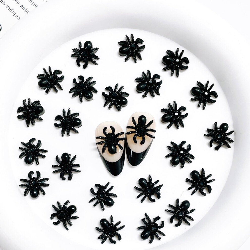 Black 30Pcs Halloween Nail Charms 3D Spider And Bat Decorations For Acrylic Nails Gothic Style