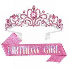 Twinkseal Carbide Crown 2pcs/set Women Shiny Belt Set Girls Crown With Combs Birthday Party Decoration Women Belt Set