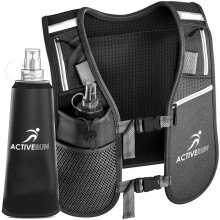ActiveRun Black Running Vest Women Lightweight and Adjustable Reflective Vest with Phone Holder and 7 Storage compartments 500ml water bottle br