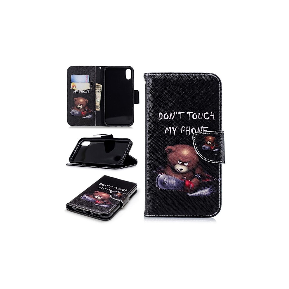 Compatible With Iphone Xr Mobile Case Synthetic Leather Silicone Standing Wallet - Bear And Warning Sign Multicolor 9085618740198