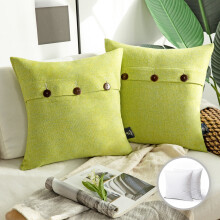Phantoscope Farmhouse Series Triple Button Decorative Throw Pillow, 18" x 18", Yellow Green, 2 Pack
