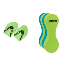 MARU Unisexs AT7131 Hand Paddle Lime One Size UnisexYouth AT7129 Pull Buoy LimeBlue Kids