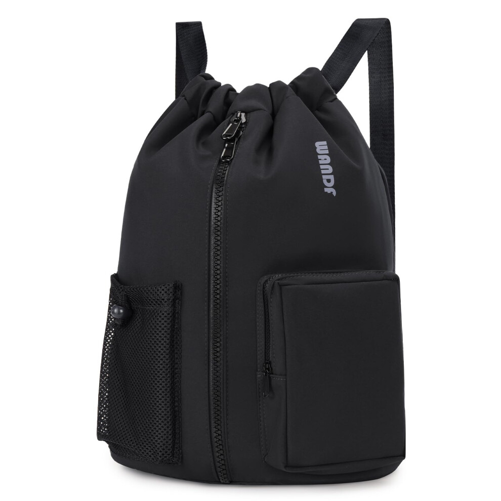 Wandf Drawstring Backpack Sports Gym Bag With Shoes Compartment Waterresist