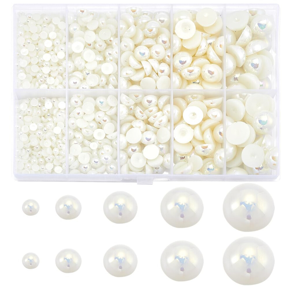 White Mixed Size Flatback Nail Art Pearls Half Round Abs Beads For Diy Crafts And Decorations