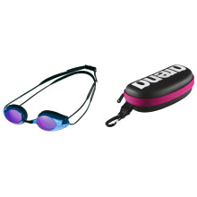 Arena 74 Tracks Mirror Goggle MultiColour Unisex Swimming Goggles Case for Swimming Goggles Hard Shell Carabiner Black White Fuchsia 509 One Size