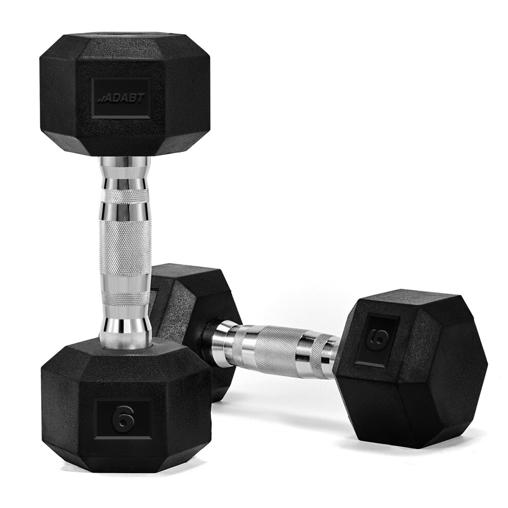 Adabt Hex Dumbbells Rubber Encased Free Weights With Knurled Steel Handles