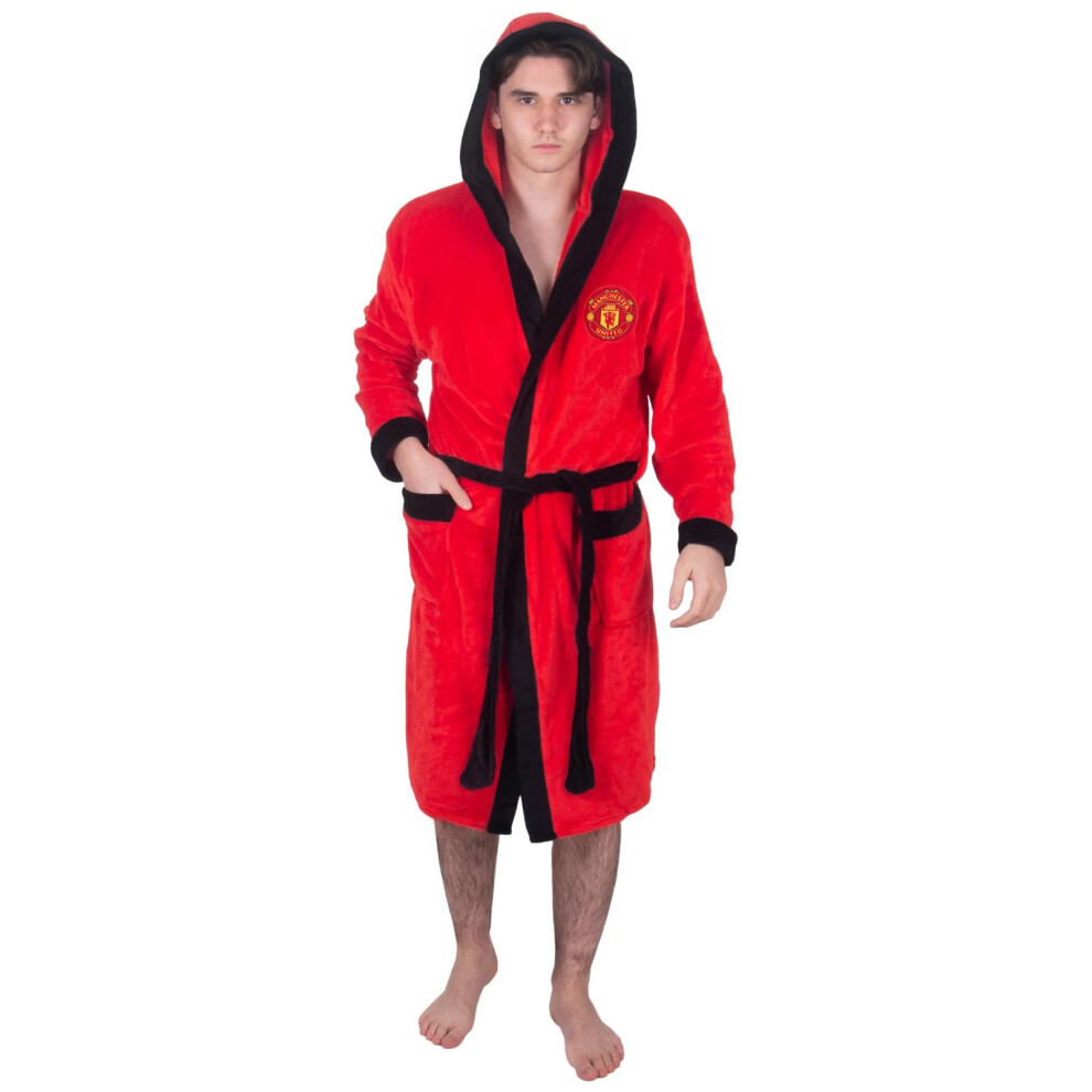 Manchester United Fc Official Gift Mens Fleece Dressing Gown Robe Xxl Red