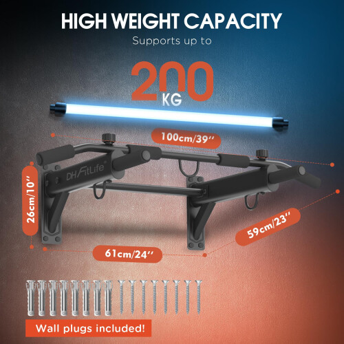 DH FitLife 4in1 Pull Up Bar Wall Mounted  Multifunctional ChinUp Bar with E 1