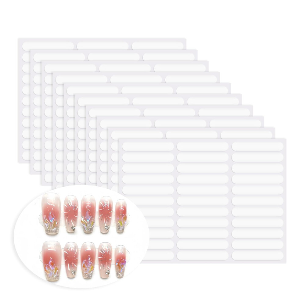10 Sheets Double Sided Nail Tape with Strong Adhesion, Clear Adhesive for Nail Art Display and Packaging