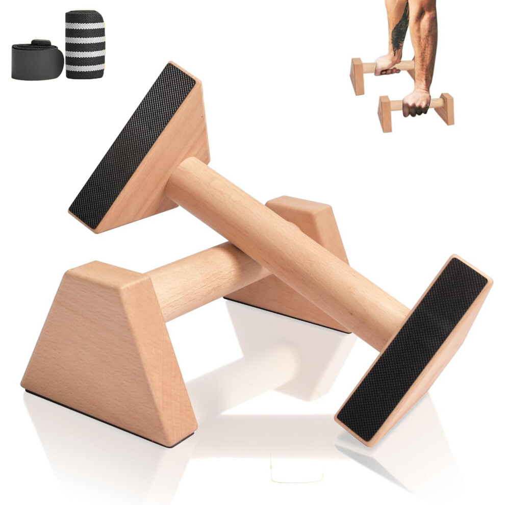 Tlczrva Wooden Parallettes Bars Solid Pushup Bars Stands Nonslip Rubber Feet Handst