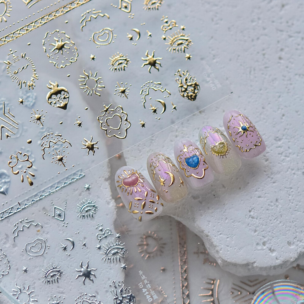 5D Embossed Gold Nail Art Stickers with Self Adhesive Metallic Decals for Retro Nail Design