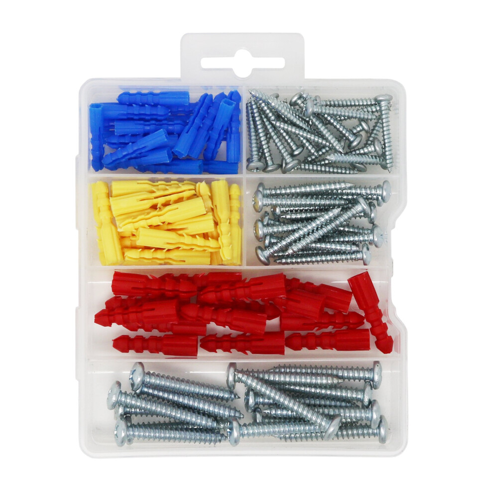 T.k.excellent Plastic Self Drilling Drywall Ribbed Anchors With Screws Assortment Kit,100 Pieces 32074888