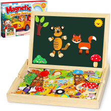Jojoin 130 PCS Wooden Magnetic Puzzle - New Magnetic Puzzle Board - Cute Animal Fruit Pattern Games Double Sided Jigsaw - Montessori Educational
