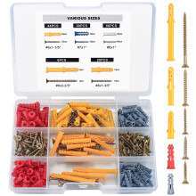 230pcs Screws and Wall Plugs Set, Wall Plugs and Screws Set, Raw Plug and Screw Set, Assorted BrickWall Fixings Concrete Masonry Screw and Plug f