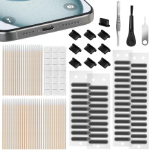 AXFEE USB C Dust Plugs, 114PCS Phone Port Cleaning Kit, Type C Anti Dust Cover Caps with Cleaning Brush/Swabs/Tweezer, Sim Card Removal Tool, Dus