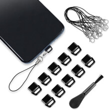 AOZUO 10pcs Dust Plug Cover, USB C Type C Dust Cover Anti Dust Plug Charging Port Protector Cap with Easy-Grip Tab Lanyard and Cleaning Brush Com