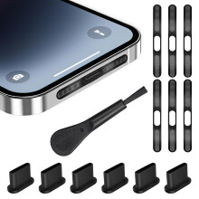 AXFEE USB C Dust Plugs, 13PCS Phone Port Cleaning Kit, Type C Anti Dust Cover Caps with Cleaning Brush, Dustproof Mesh Stickers for Phone 17/16/1