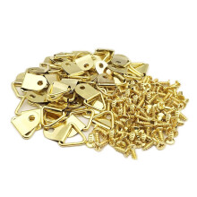 50 Sets D Rings for Picture Hanging Screws Small Steel Picture Triangle Hooks Heavy Duty Canvas Hooks for Canvas, Photo Frame Hanging (Gold)