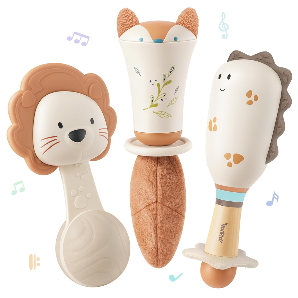 Teething Toys For Baby Baby Rattle Sensory Toys Newborn Essentials Baby Toys 0-6 Months Gifts (3Pcs) Vanplay