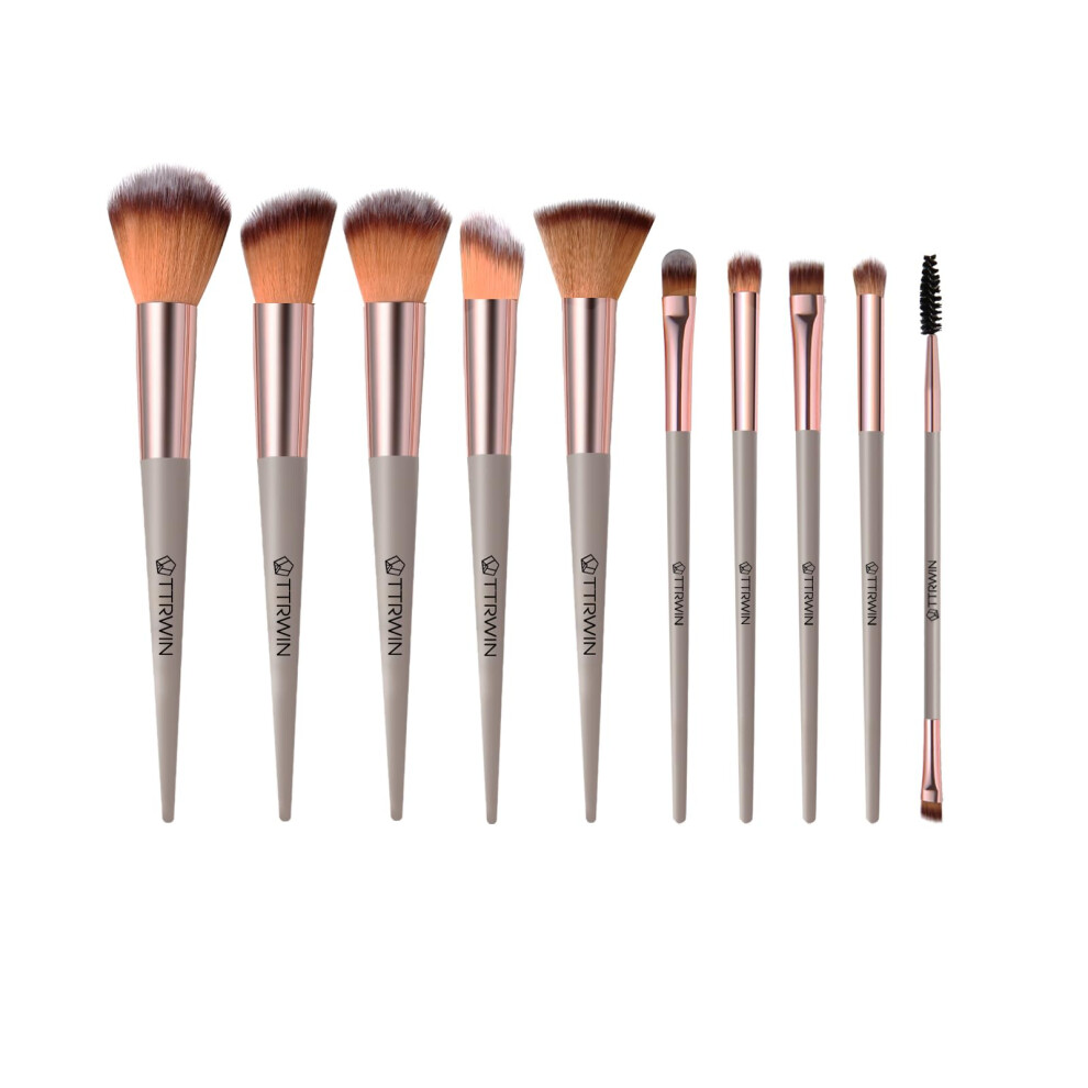 Ttrwin Make Up Brushes 10 Pcs Professional Synthetic Kabuki Face Blush Lip Eyeshadow Eyeliner Foundation Powder Cosmetic Brushes Kit