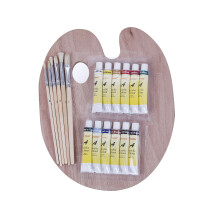 Exerz Acylic Paint, Brushes & Palette Set - 12 x Acrylic Paints (12ml), 6 x Artist Brushes, 1 x Wooden Palette
